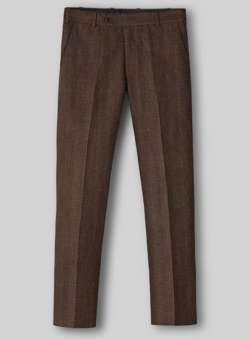 Italian Prato Brown Herringbone Linen Pants - StudioSuits