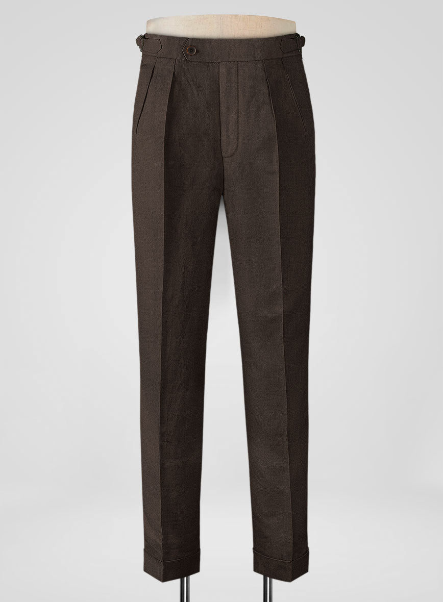 Italian Prato Brown Linen Highland Trousers - StudioSuits