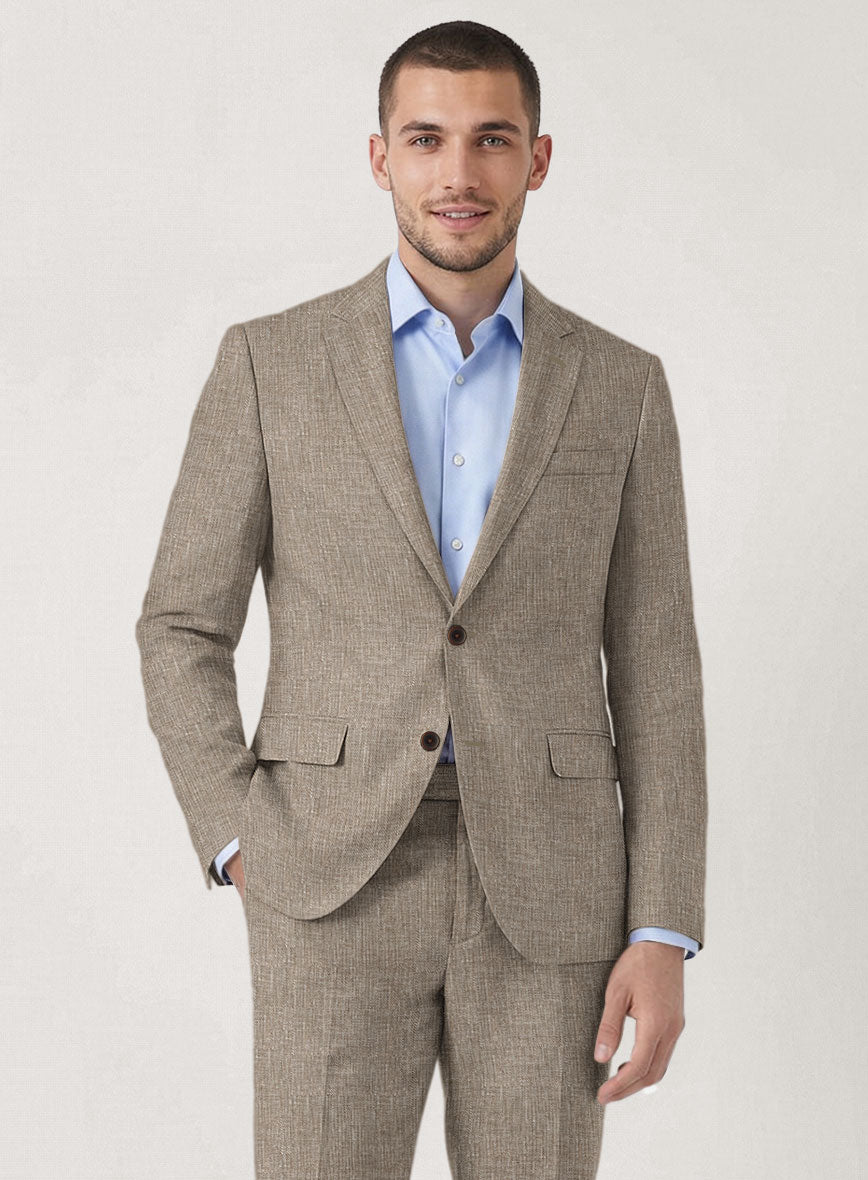 Italian Prato Brown Sharkskin Linen Jacket - StudioSuits