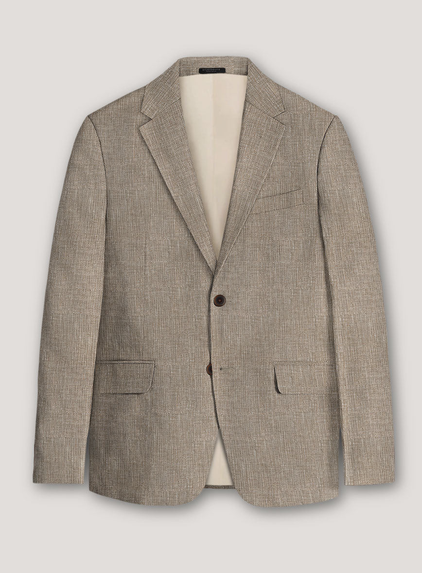 Italian Prato Brown Sharkskin Linen Jacket - StudioSuits