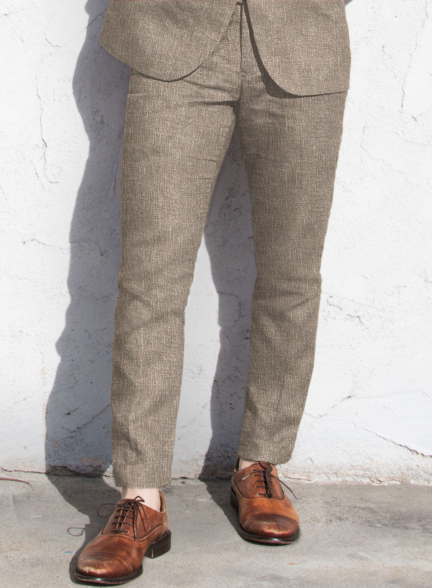 Italian Prato Brown Sharkskin Linen Pants - StudioSuits