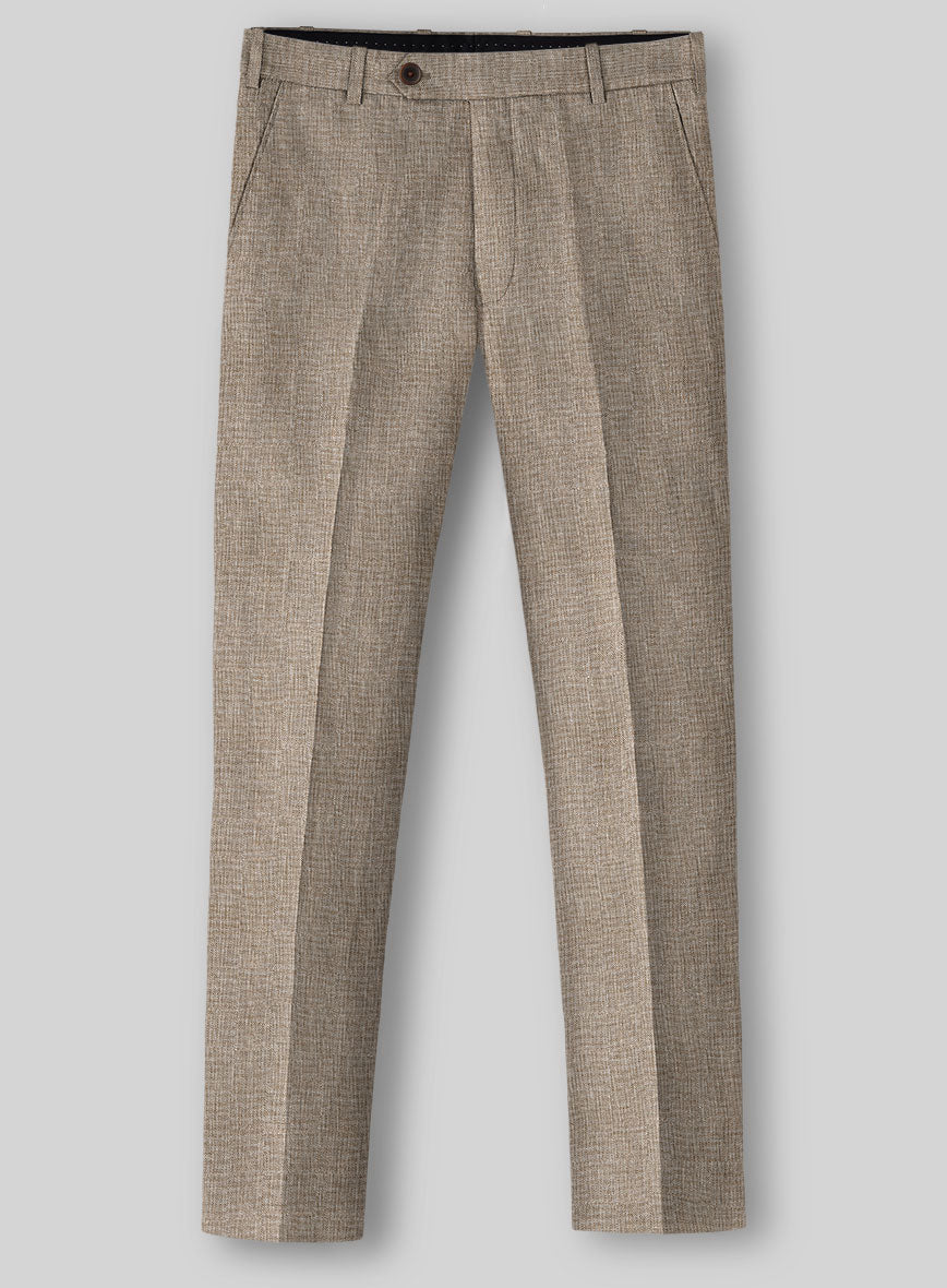 Italian Prato Brown Sharkskin Linen Pants - StudioSuits