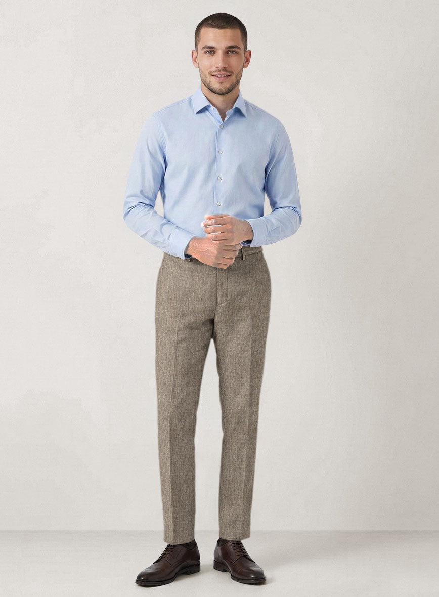 Italian Prato Brown Sharkskin Linen Pants - StudioSuits