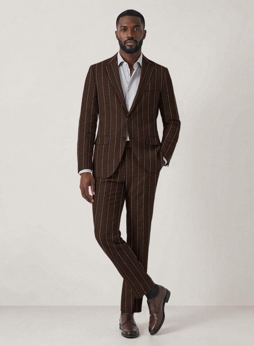 Italian Prato Brown Wide Stripe Linen Suit - StudioSuits