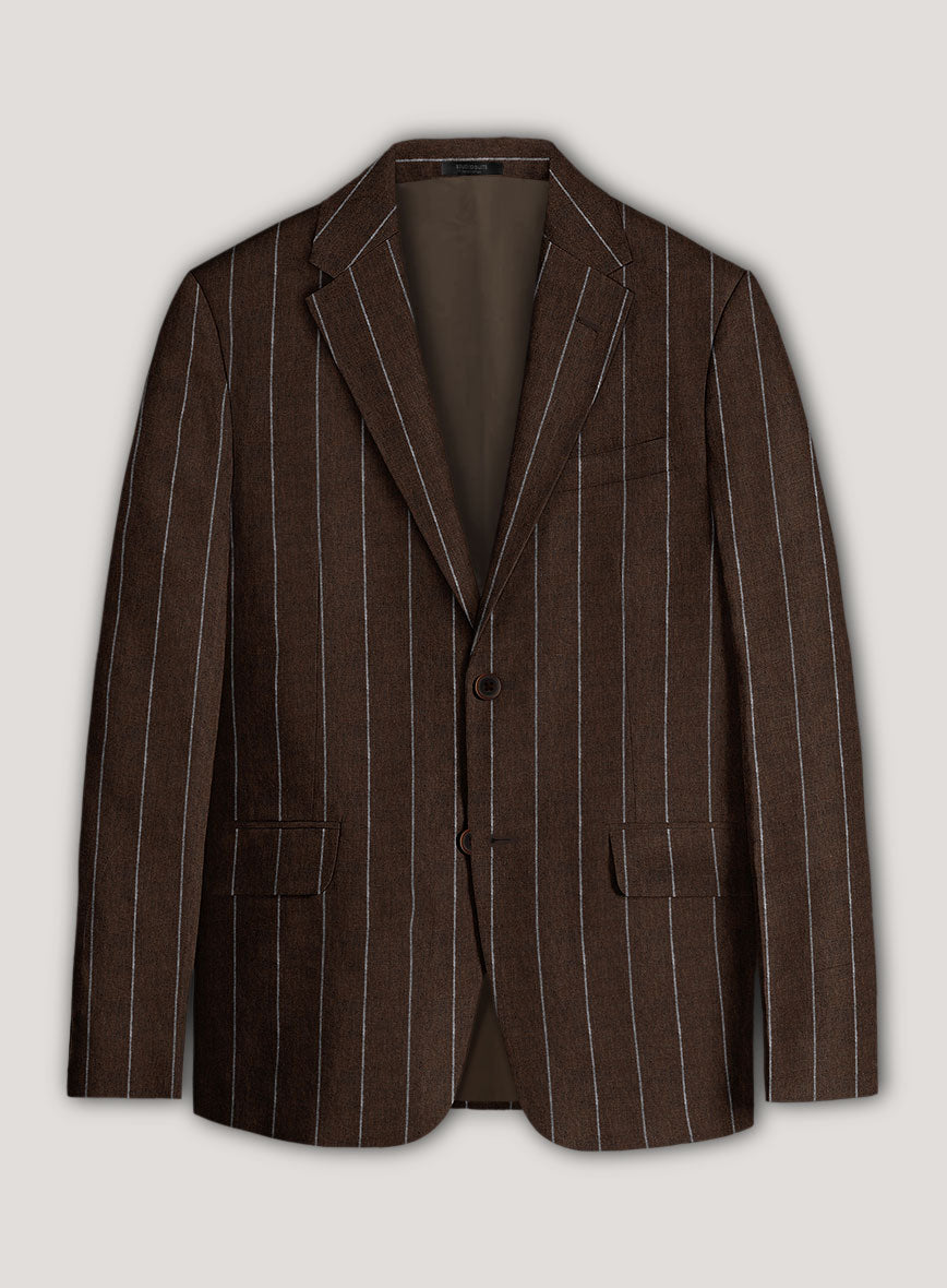 Italian Prato Brown Wide Stripe Linen Jacket - StudioSuits