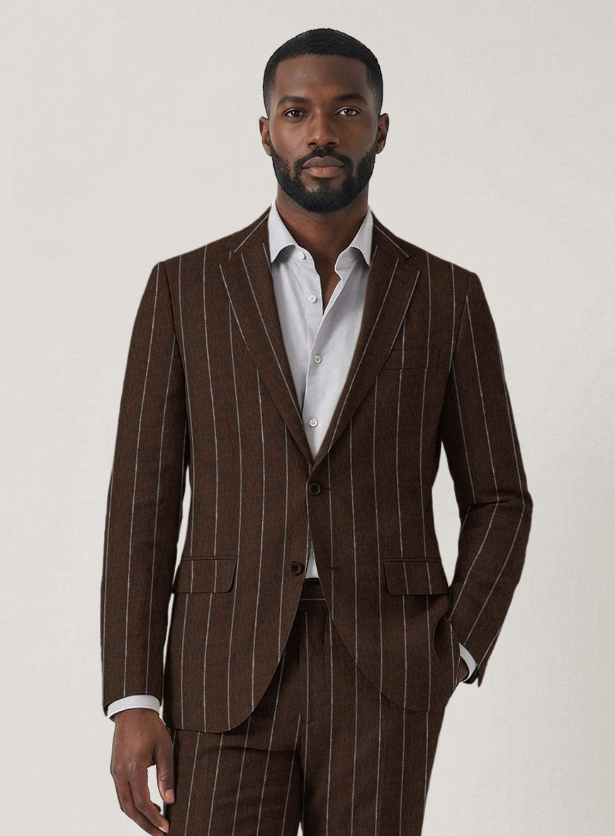 Italian Prato Brown Wide Stripe Linen Jacket - StudioSuits
