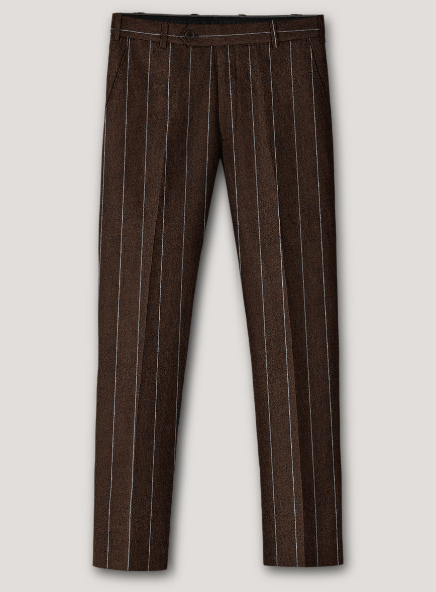 Italian Prato Brown Wide Stripe Linen Pants - StudioSuits