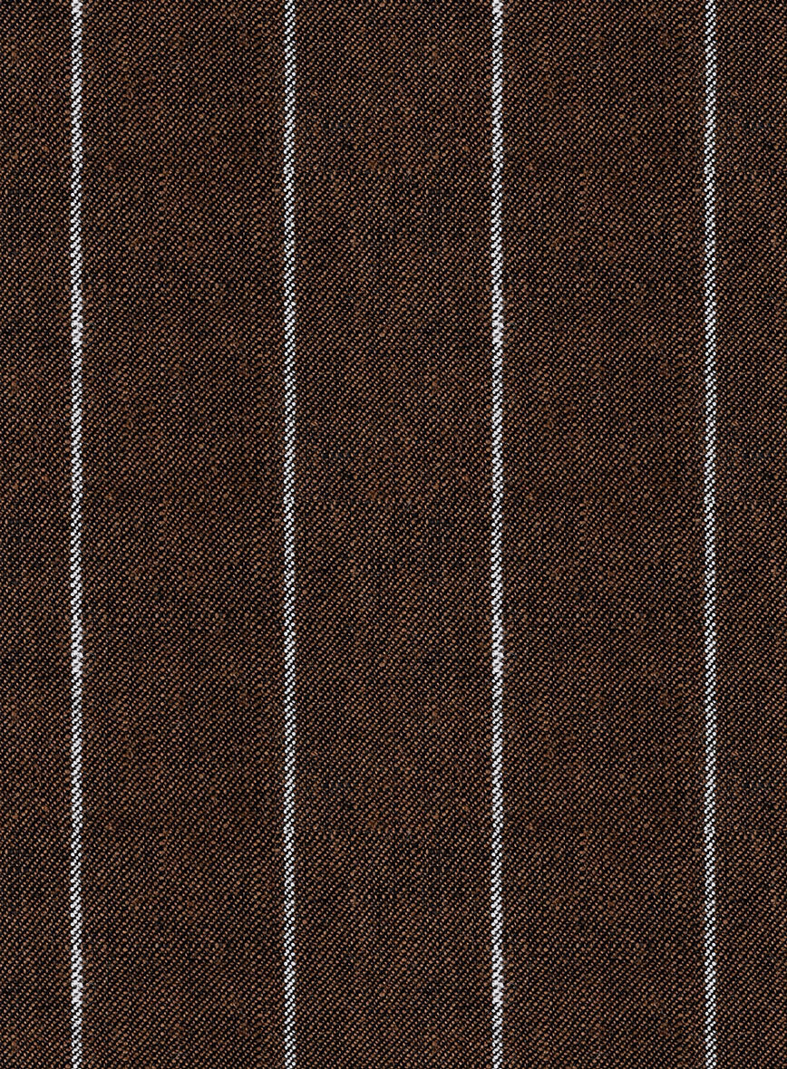 Italian Prato Brown Wide Stripe Linen Pants - StudioSuits