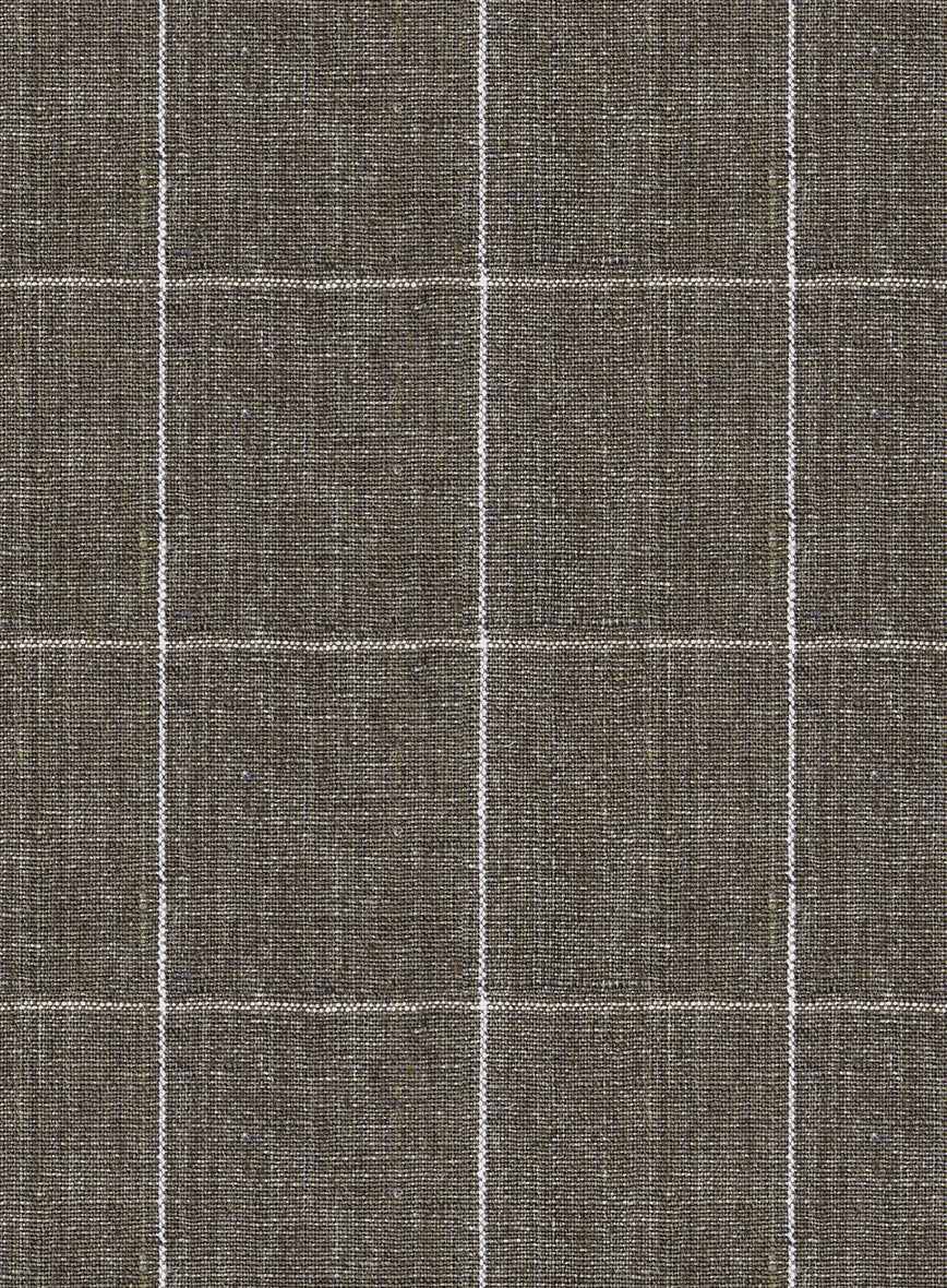 Italian Prato Brown Windowpane Linen Pants - StudioSuits