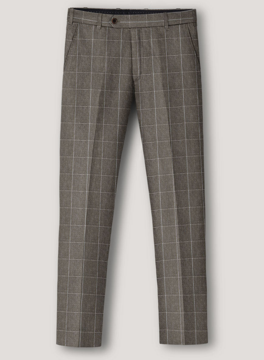 Italian Prato Brown Windowpane Linen Pants - StudioSuits