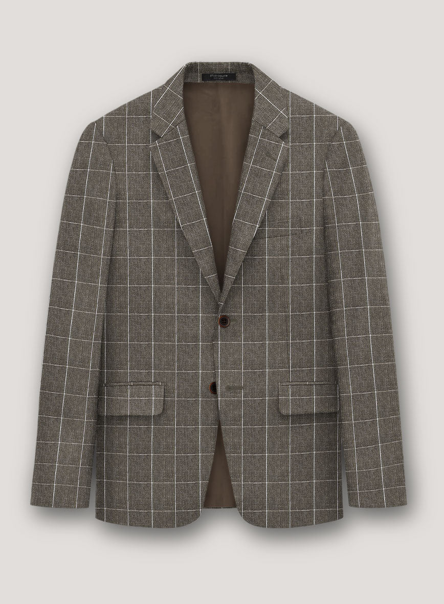 Italian Prato Brown Windowpane Linen Jacket - StudioSuits