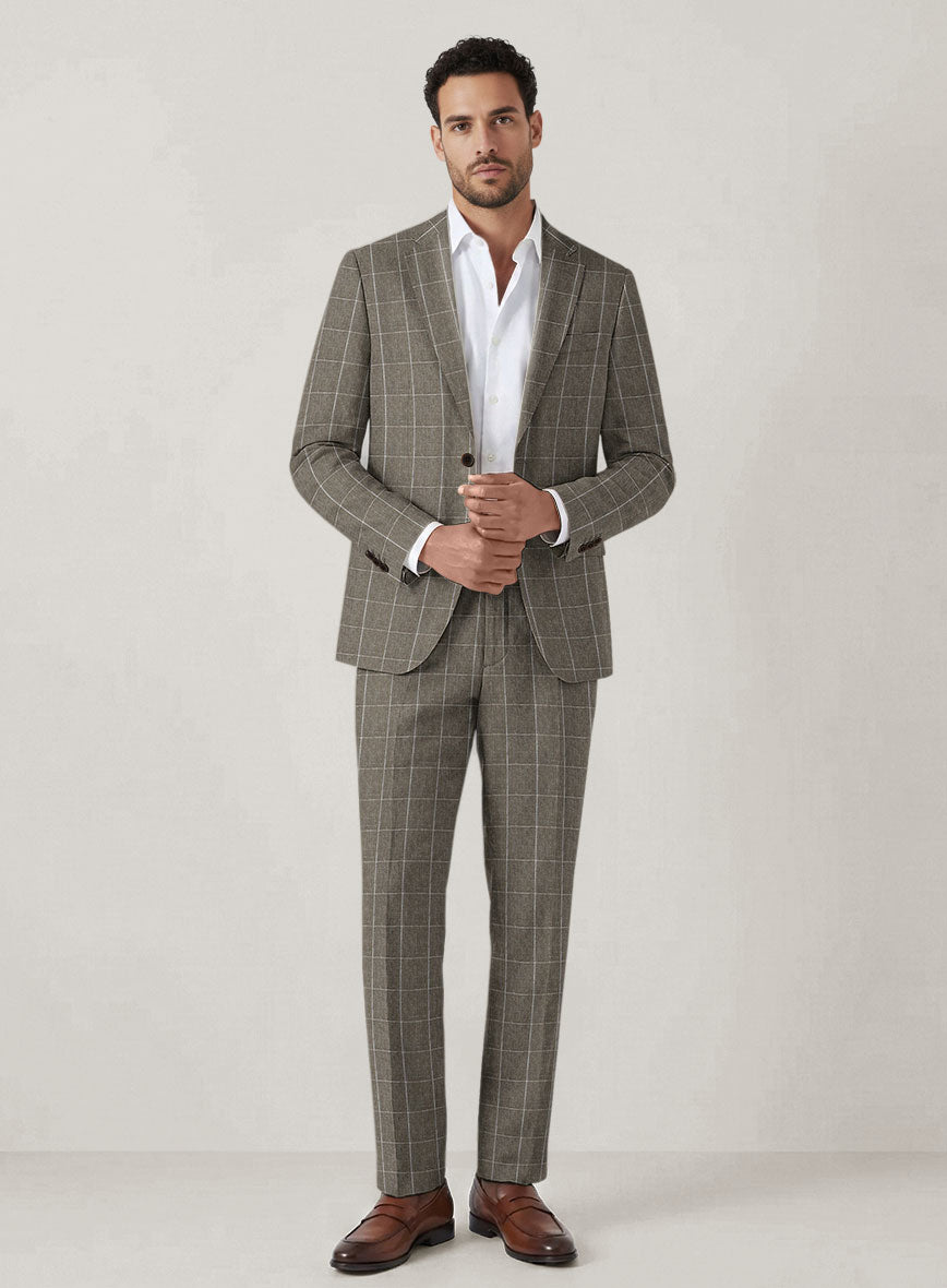 Italian Prato Brown Windowpane Linen Suit - StudioSuits