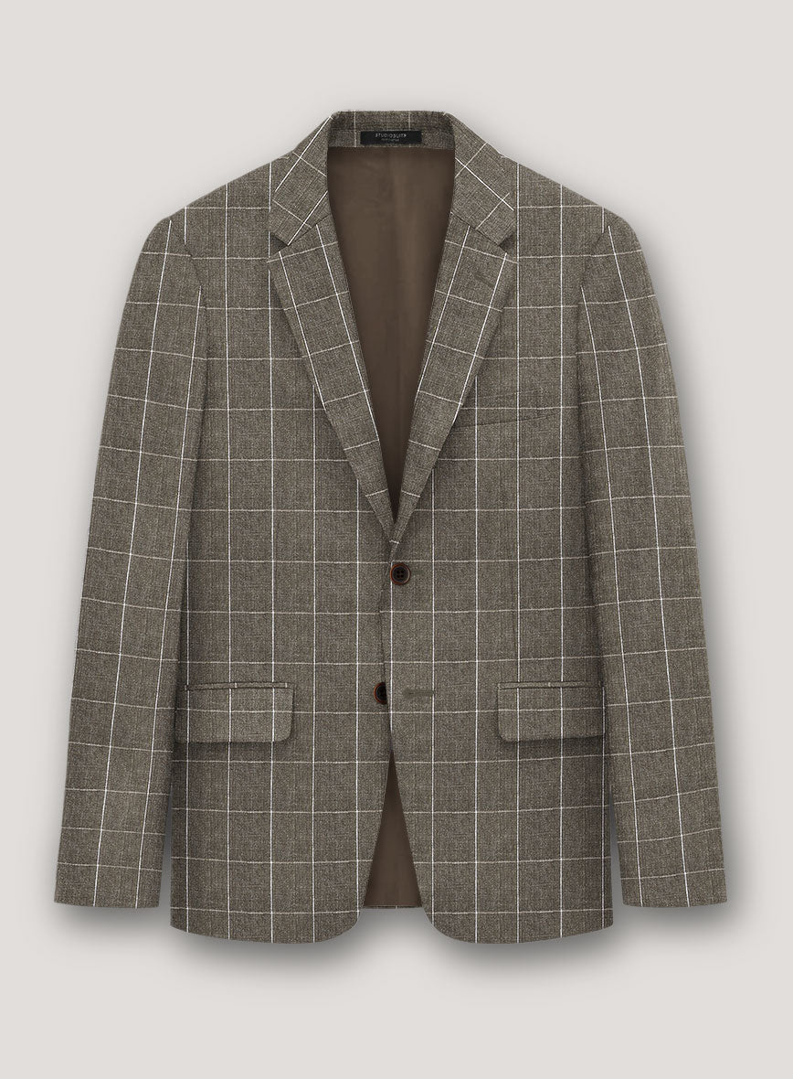 Italian Prato Brown Windowpane Linen Suit - StudioSuits