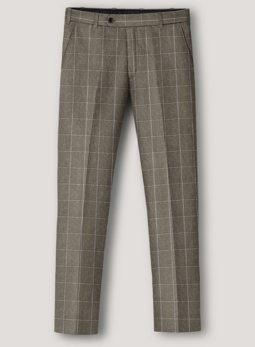 Italian Prato Brown Windowpane Linen Suit - StudioSuits