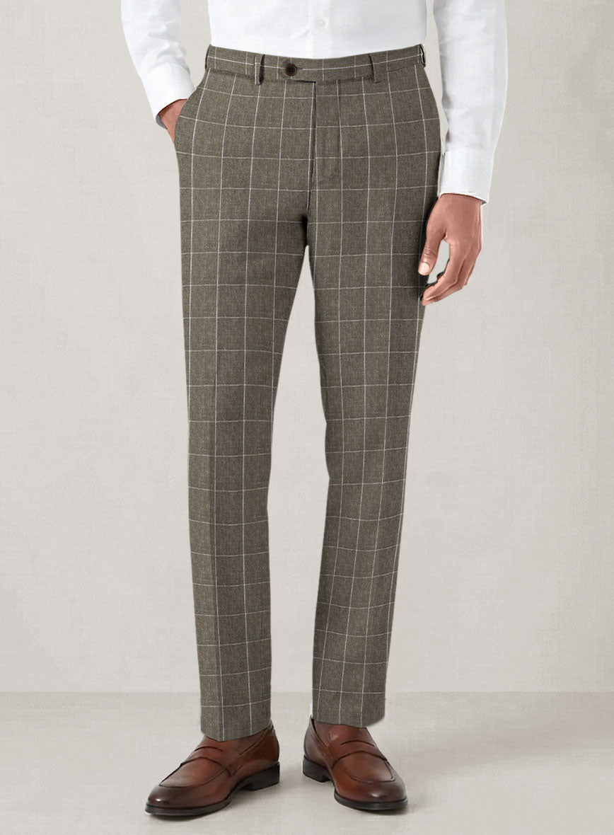 Italian Prato Brown Windowpane Linen Suit - StudioSuits