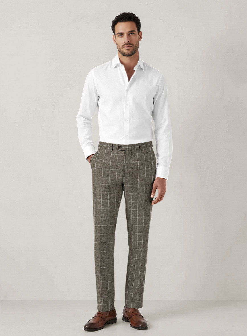 Italian Prato Brown Windowpane Linen Suit - StudioSuits