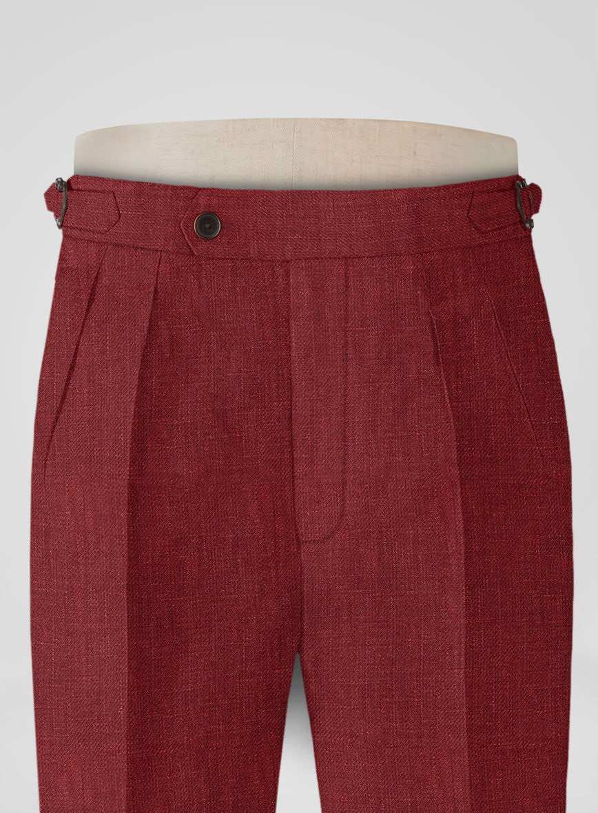 Italian Prato Burgundy Linen Highland Trousers - StudioSuits