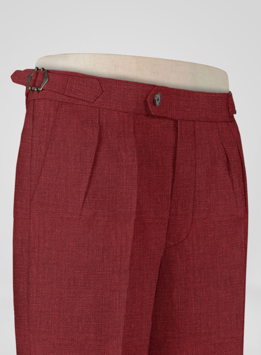 Italian Prato Burgundy Linen Highland Trousers - StudioSuits