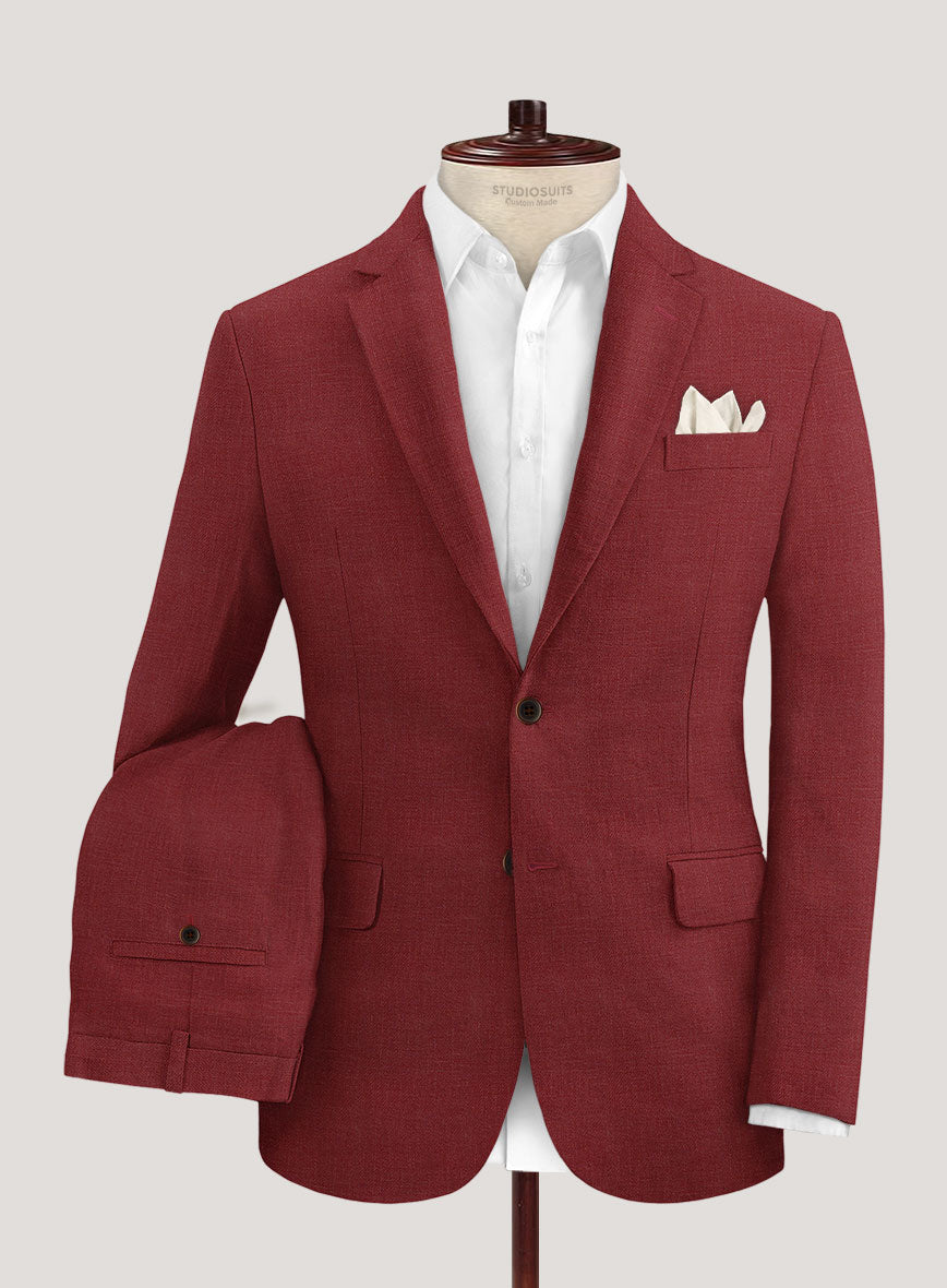 Italian Prato Burgundy Linen Suit - StudioSuits