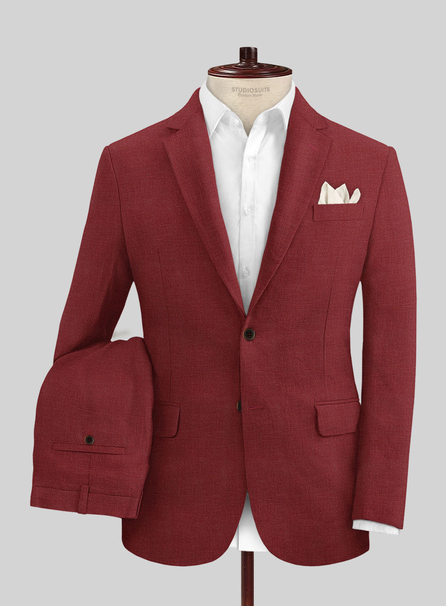 Italian Prato Burgundy Linen Suit - StudioSuits
