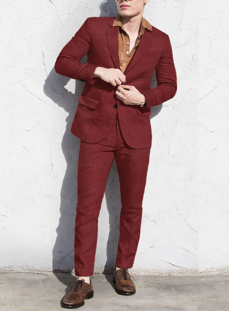 Italian Prato Burgundy Linen Suit - StudioSuits