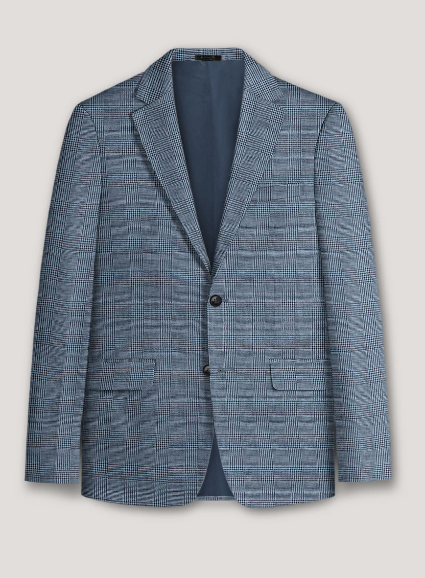 Italian Prato Cobalt Blue Check Linen Jacket - StudioSuits