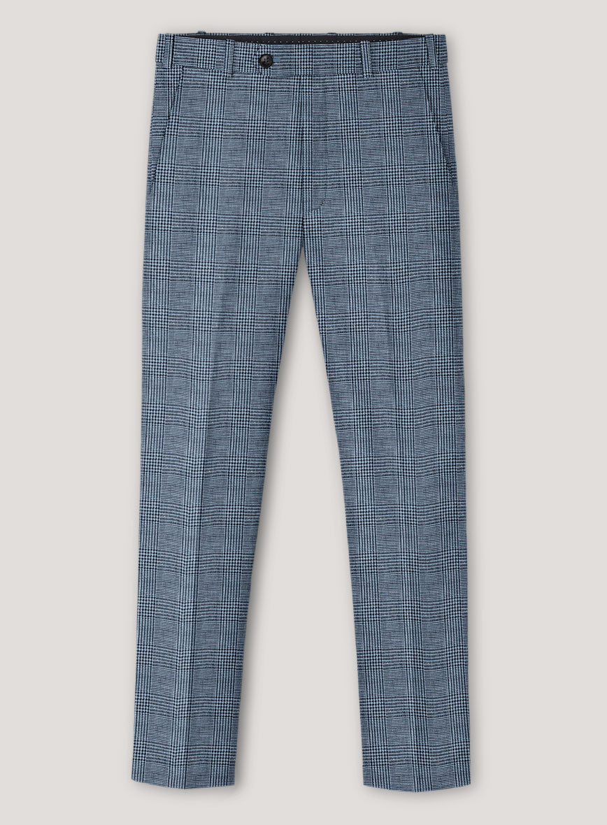 Italian Prato Cobalt Blue Check Linen Pants - StudioSuits