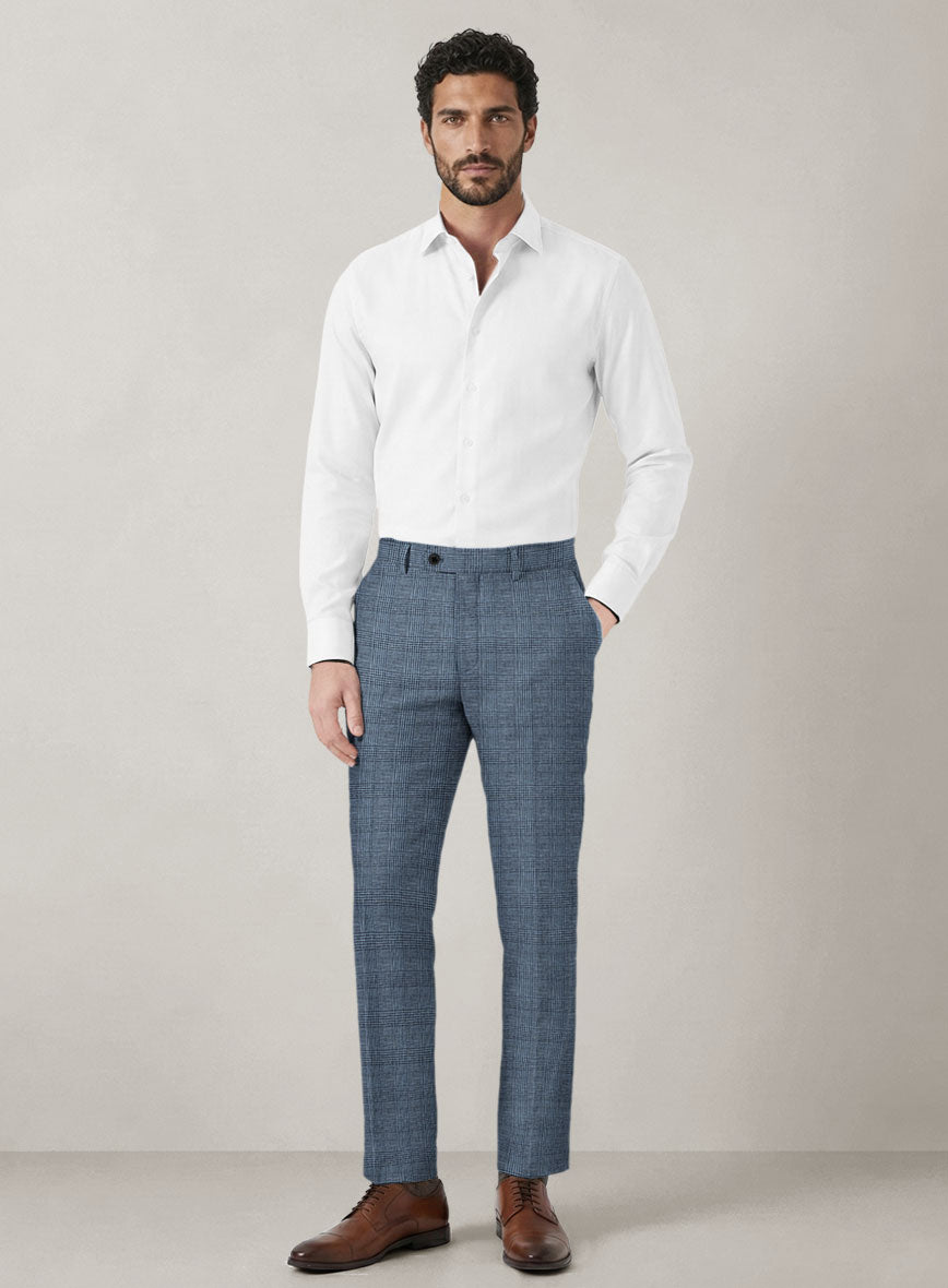 Italian Prato Cobalt Blue Check Linen Pants - StudioSuits