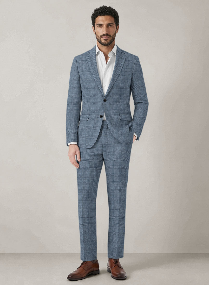 Italian Prato Cobalt Blue Check Linen Suit - StudioSuits