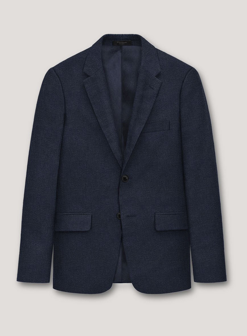 Italian Prato Dark Blue Dobby Linen Jacket - StudioSuits
