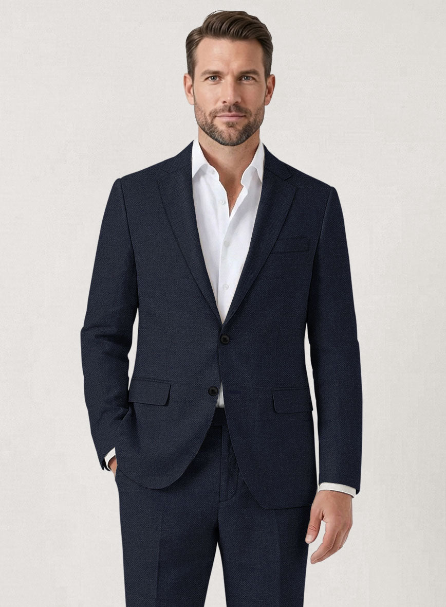Italian Prato Dark Blue Dobby Linen Jacket - StudioSuits