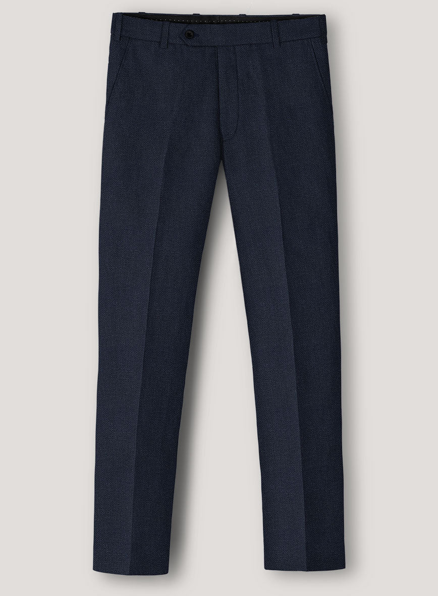 Italian Prato Dark Blue Dobby Linen Pants - StudioSuits