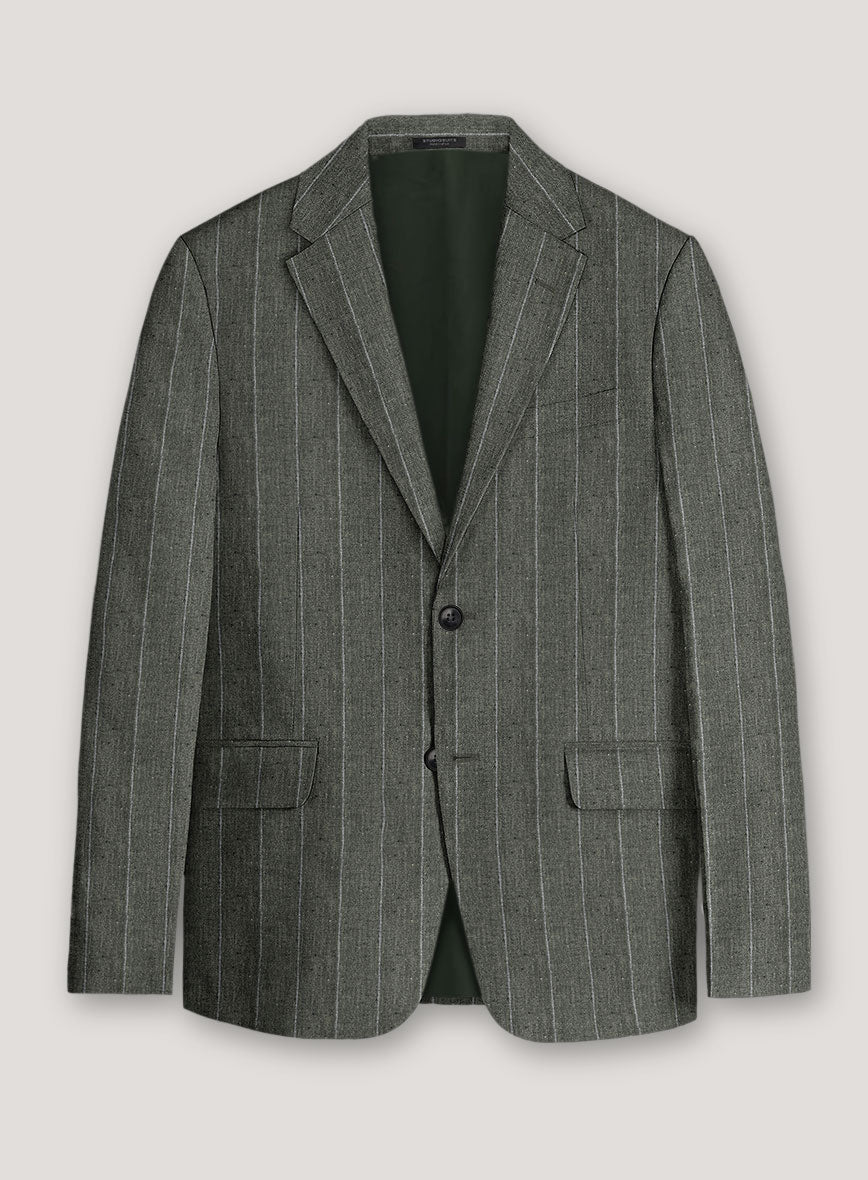 Italian Prato Deep Moss Wide Stripe Linen Jacket - StudioSuits