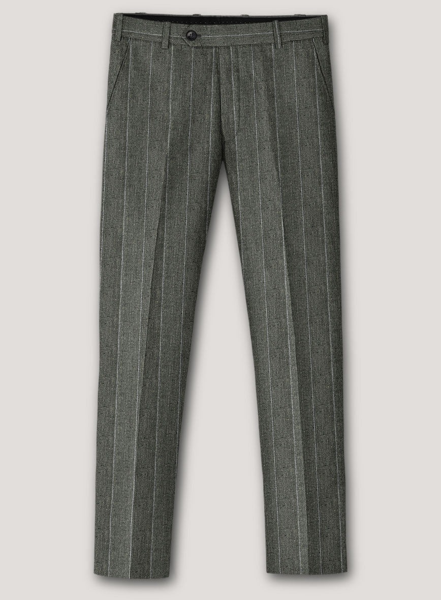 Italian Prato Deep Moss Wide Stripe Linen Pants - StudioSuits