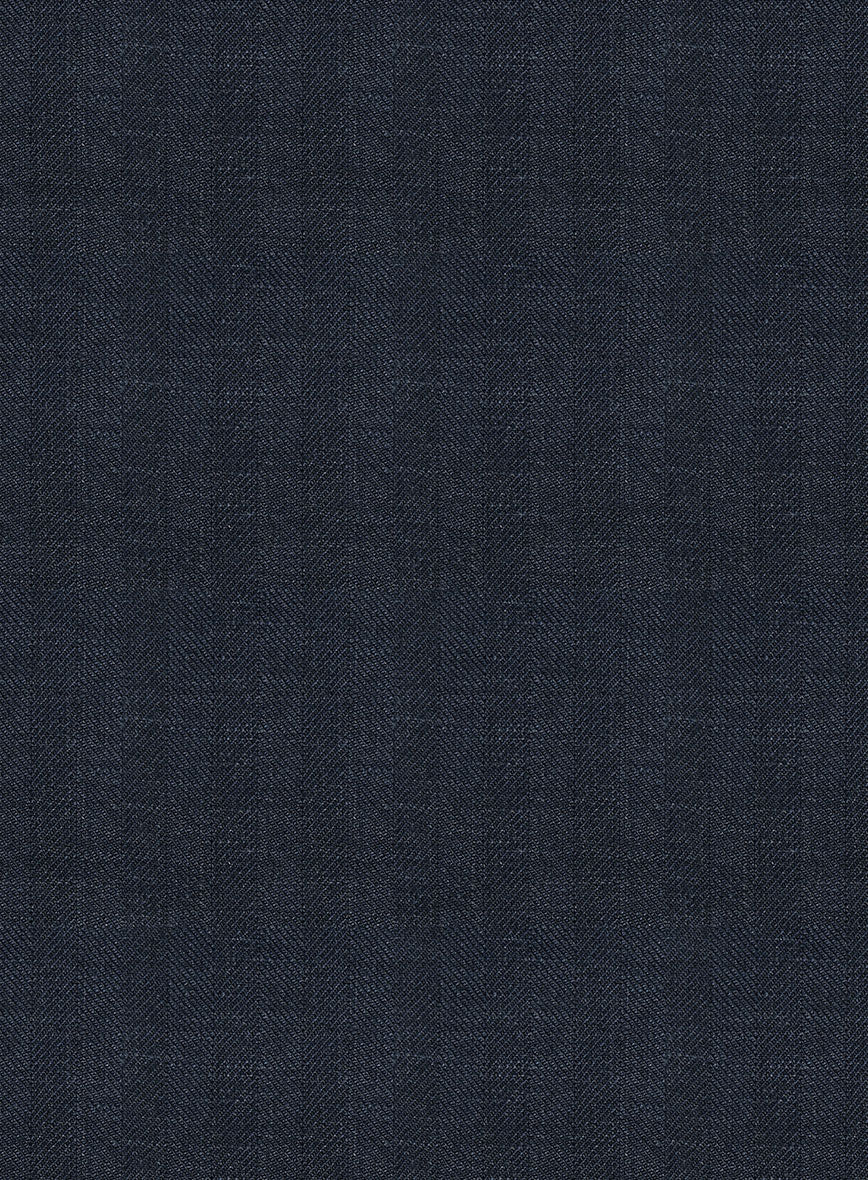 Italian Prato Diesel Blue Herringbone Linen Suit - StudioSuits
