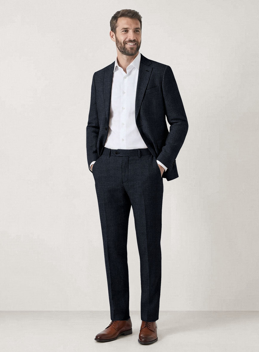 Italian Prato Diesel Blue Herringbone Linen Suit - StudioSuits