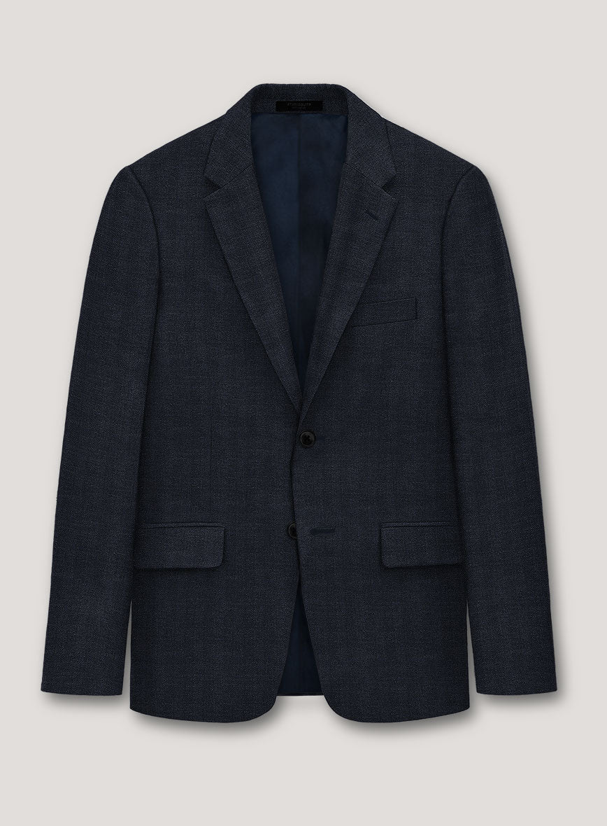 Italian Prato Diesel Blue Herringbone Linen Suit - StudioSuits