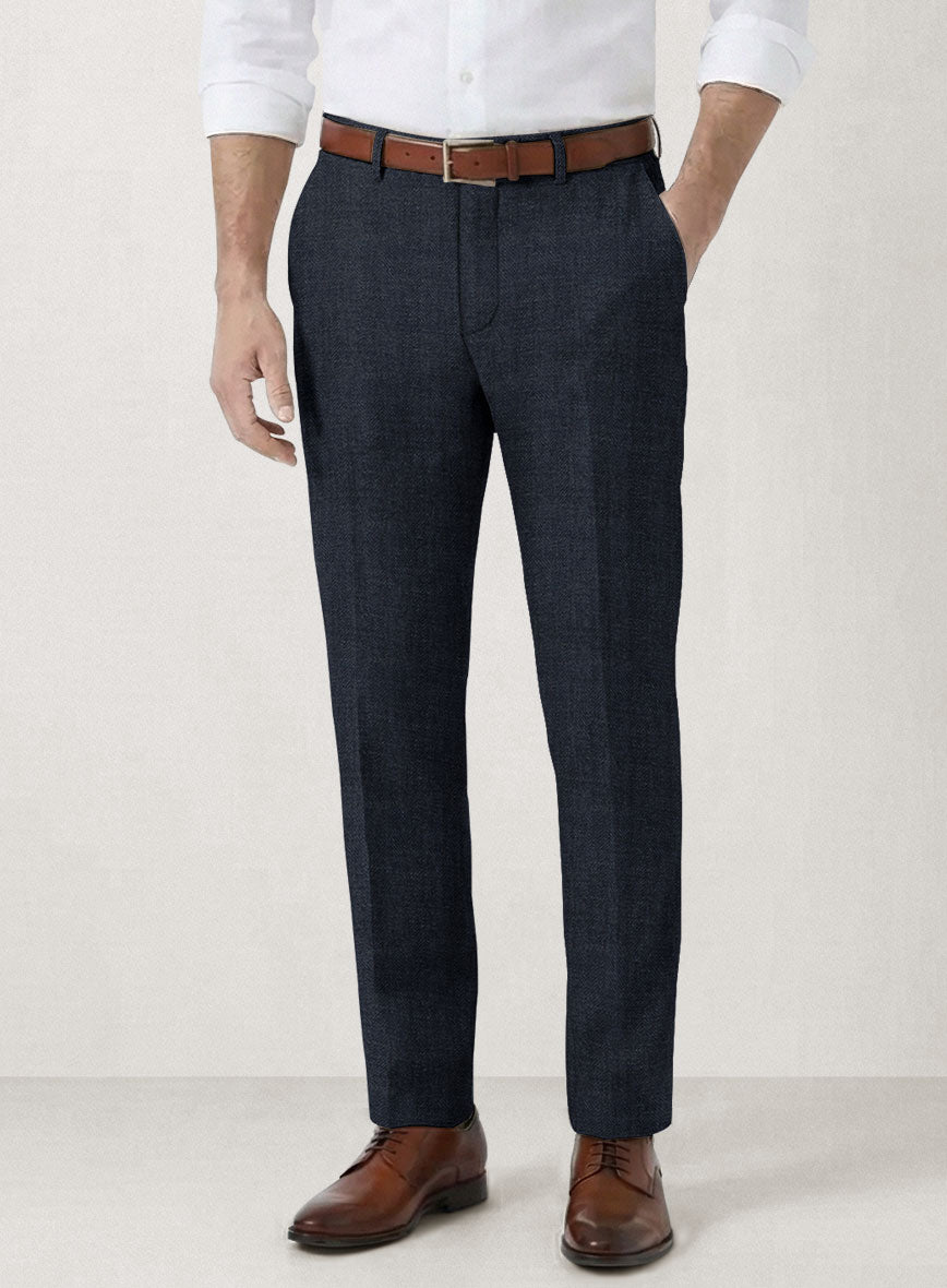 Italian Prato Diesel Blue Herringbone Linen Suit - StudioSuits