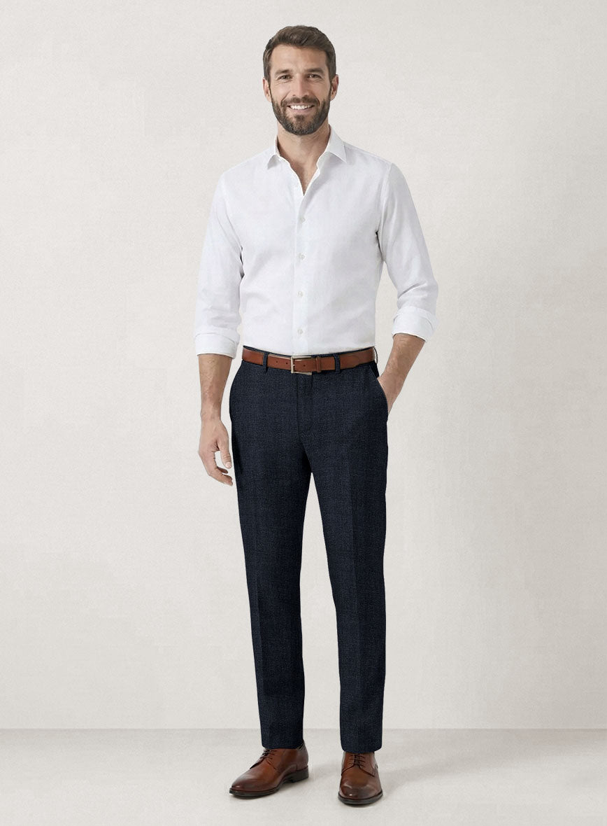 Italian Prato Diesel Blue Herringbone Linen Suit - StudioSuits