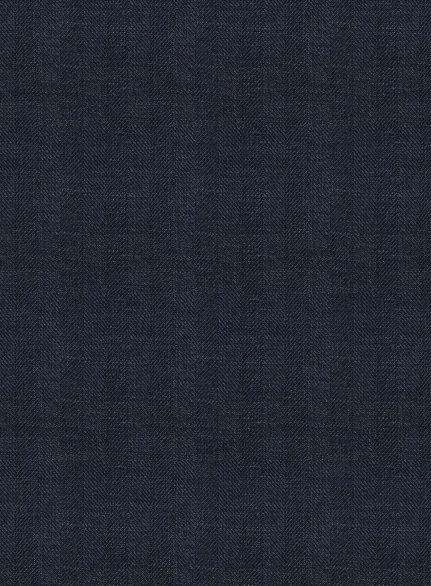 Italian Prato Diesel Blue Herringbone Linen Suit - StudioSuits