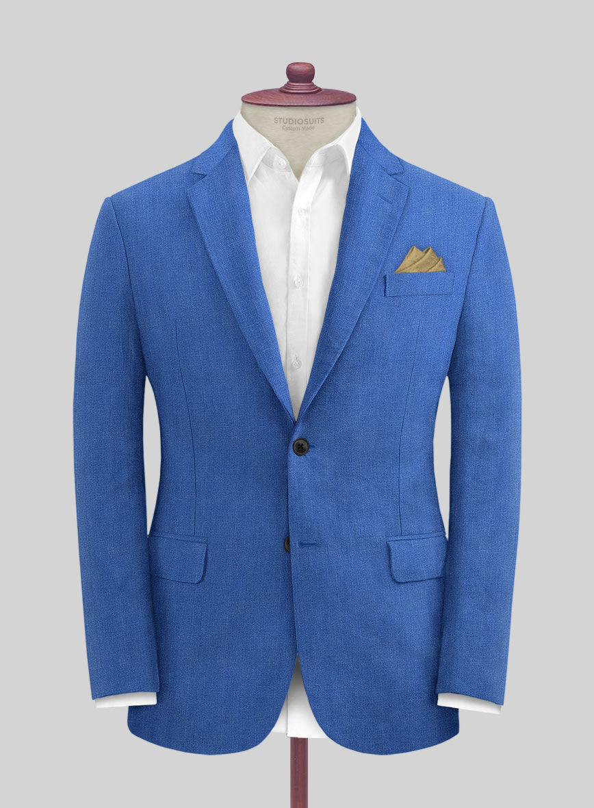 Italian Prato Electric Blue Herringbone Linen Suit - StudioSuits