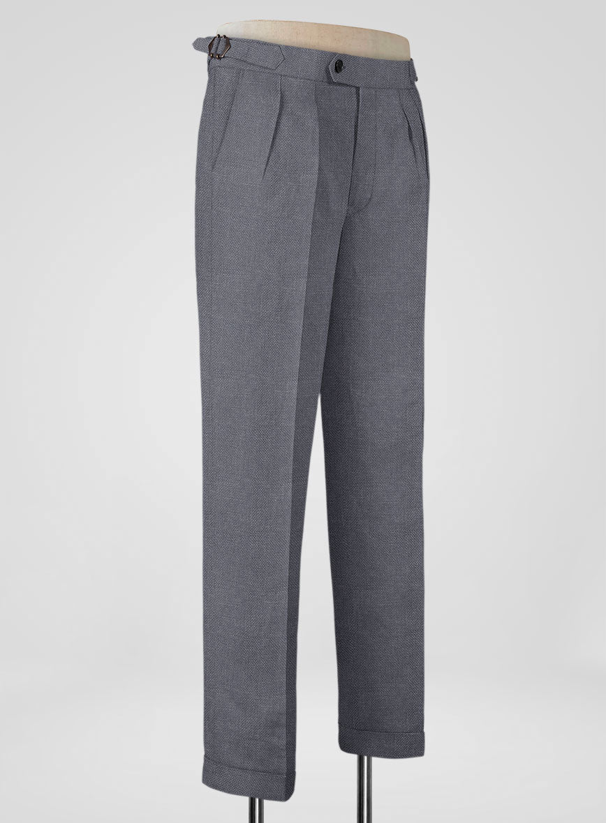 Italian Prato Gray Dobby Linen Highland Trousers - StudioSuits