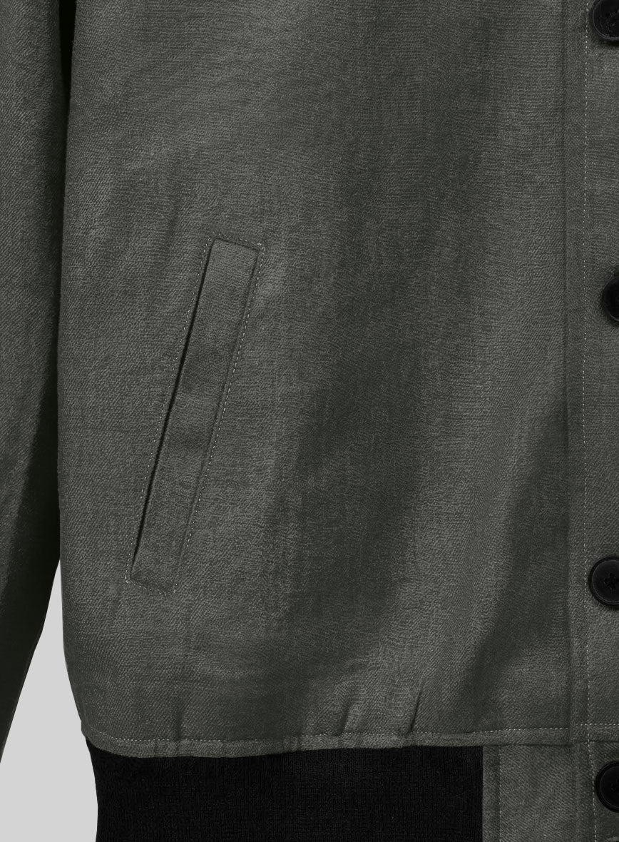 Italian Prato Gray Linen Bomber Jacket - StudioSuits