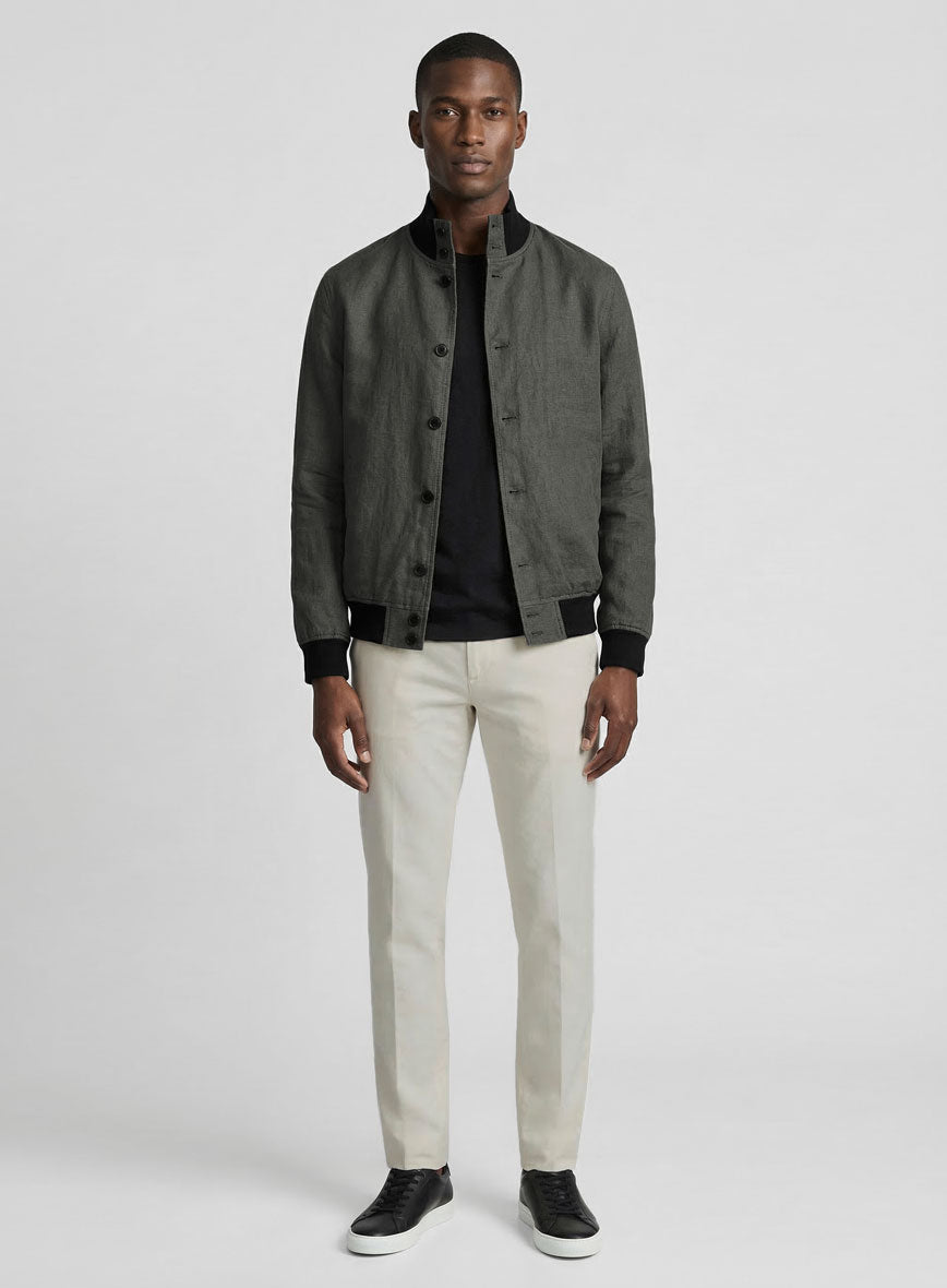 Italian Prato Gray Linen Bomber Jacket - StudioSuits
