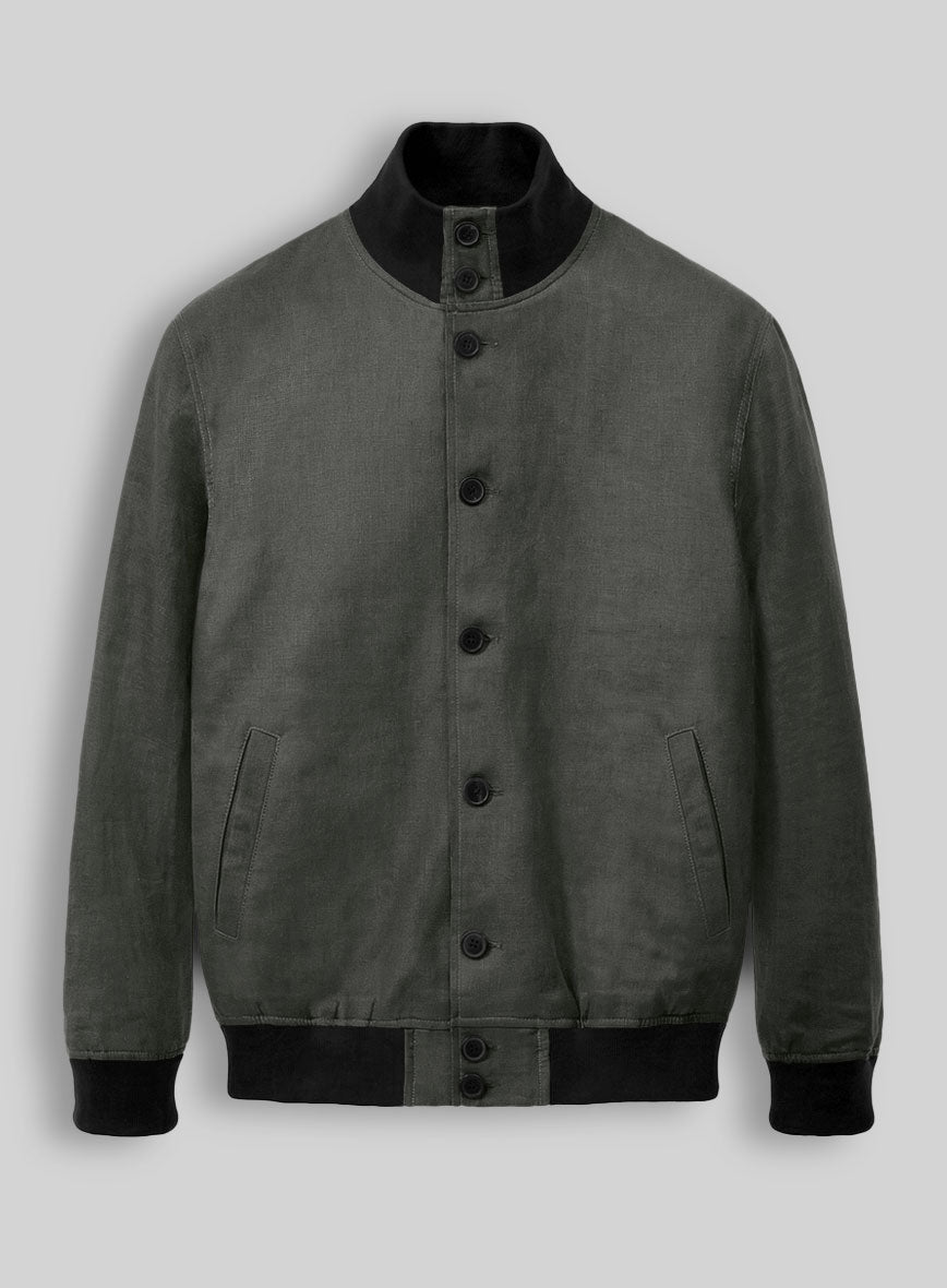 Italian Prato Gray Linen Bomber Jacket - StudioSuits
