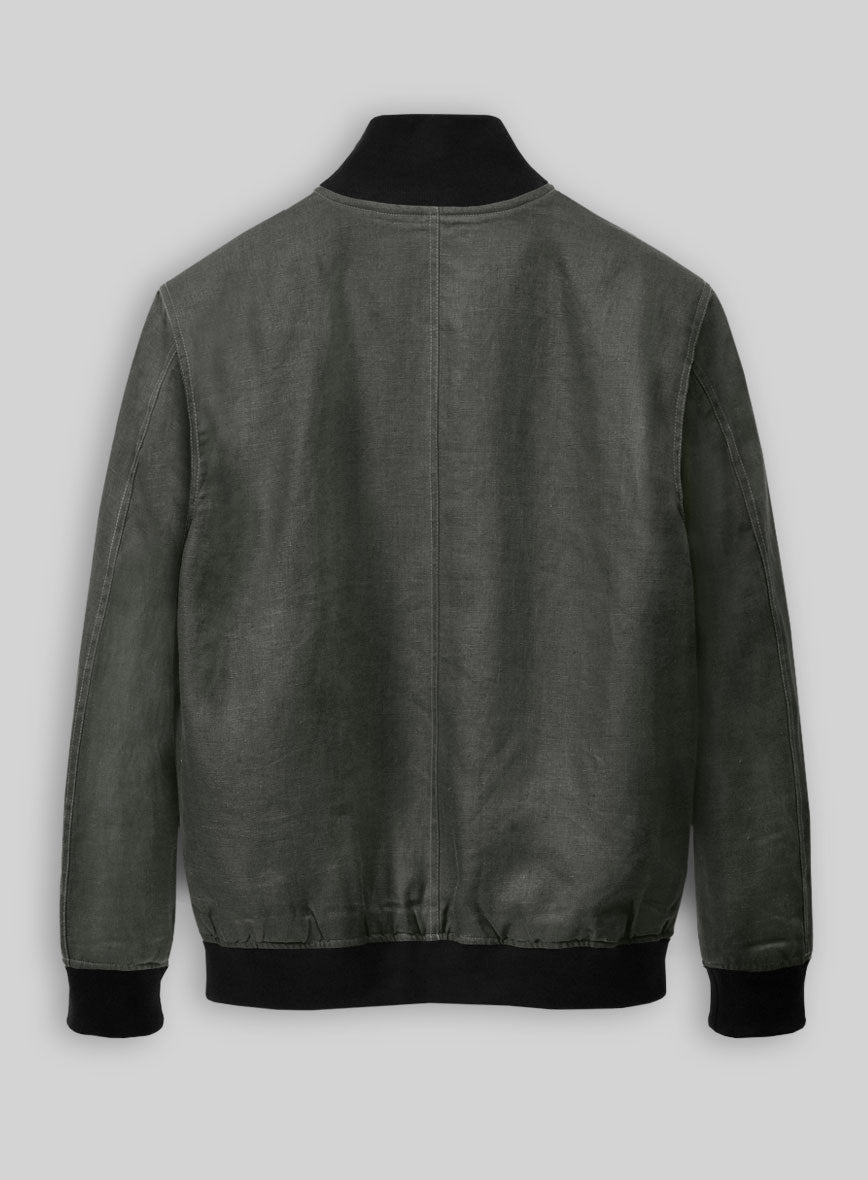 Italian Prato Gray Linen Bomber Jacket - StudioSuits