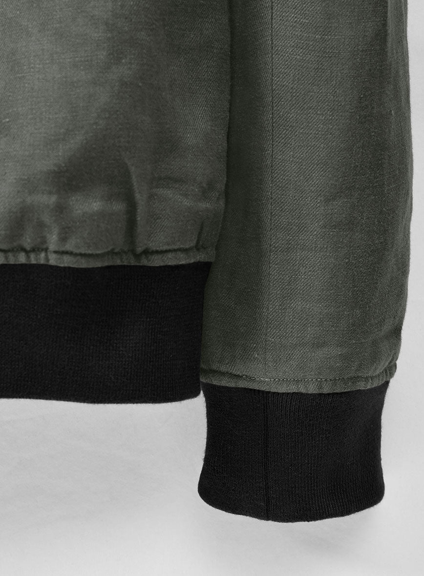 Italian Prato Gray Linen Bomber Jacket - StudioSuits