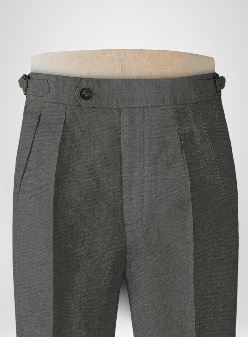 Italian Prato Gray Linen Highland Trousers - StudioSuits