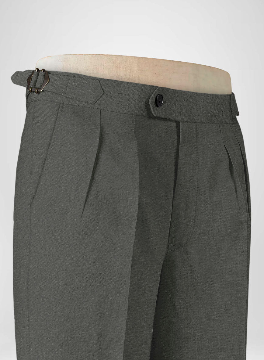 Italian Prato Gray Linen Highland Trousers - StudioSuits