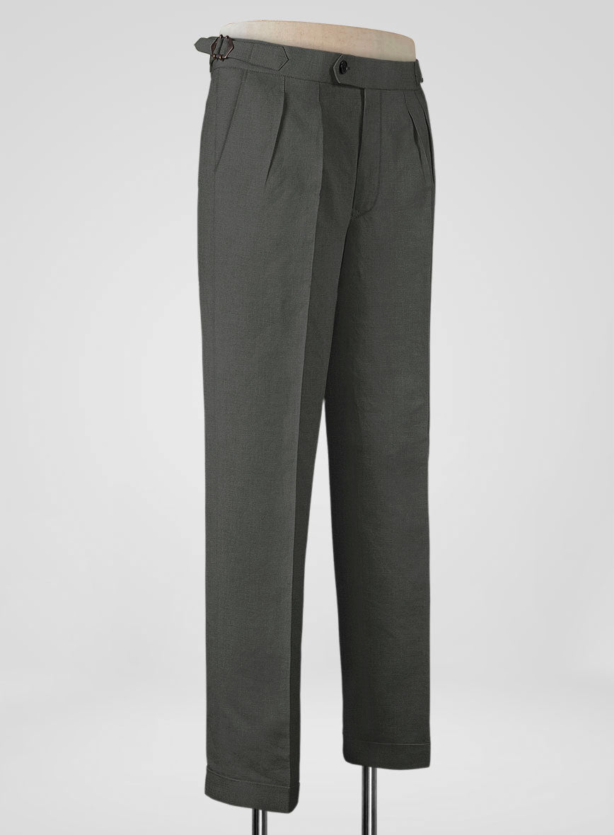 Italian Prato Gray Linen Highland Trousers - StudioSuits